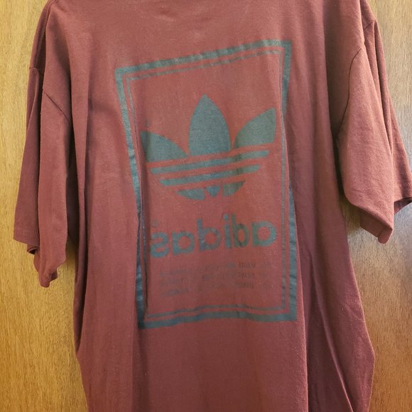 Vintage Adidas Double Sided Trefoil Logo Maroon T Shirt - Picture 4 of 7